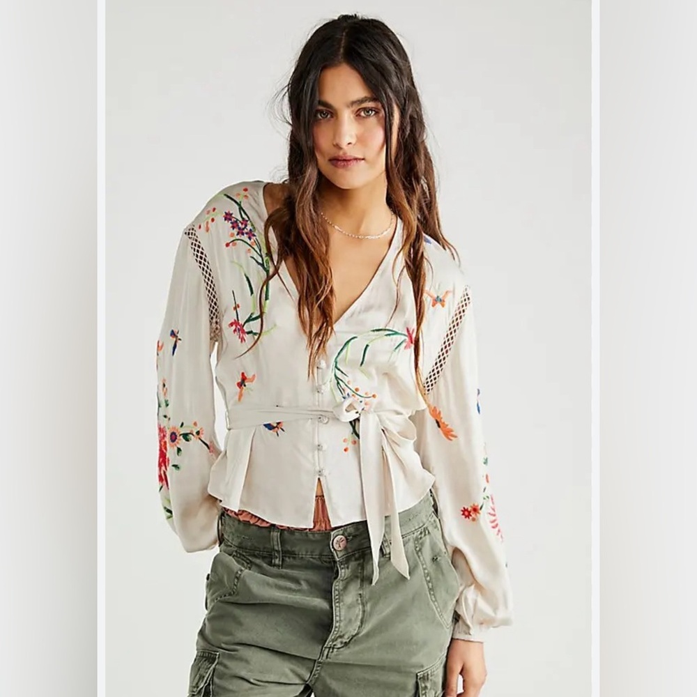Free People X Revolve Enchanted Blooms Embroidered Top